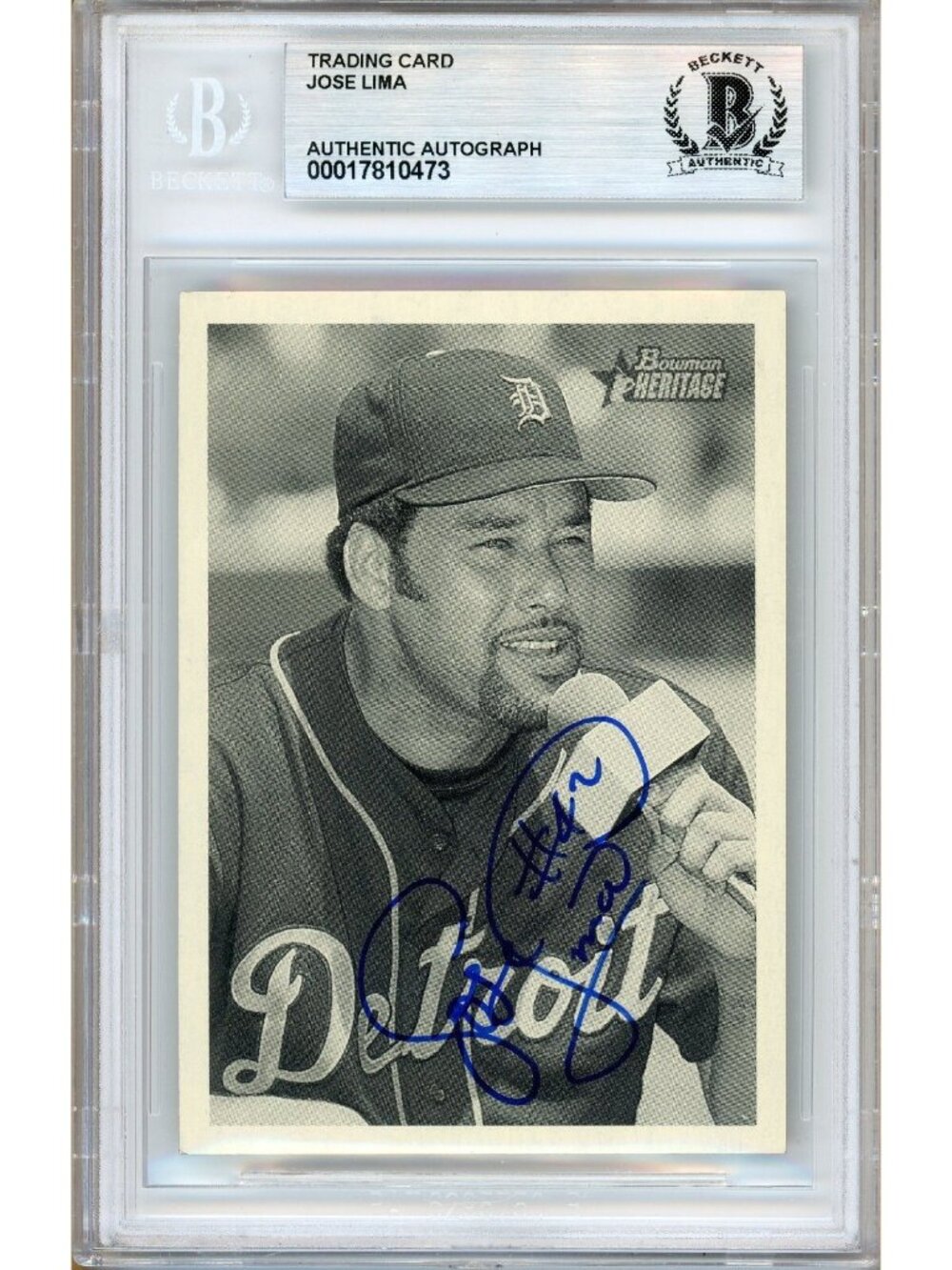 Jose Lima Signed 2001 Bowman Heritage #145 Detroit Tigers Beckett BAS Slab Auto